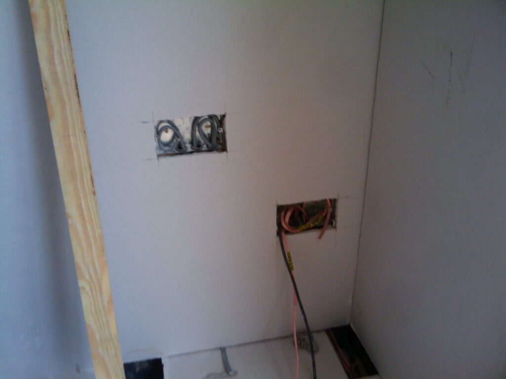 Sockets in the plasterboard - double electric socket and my speaker cables