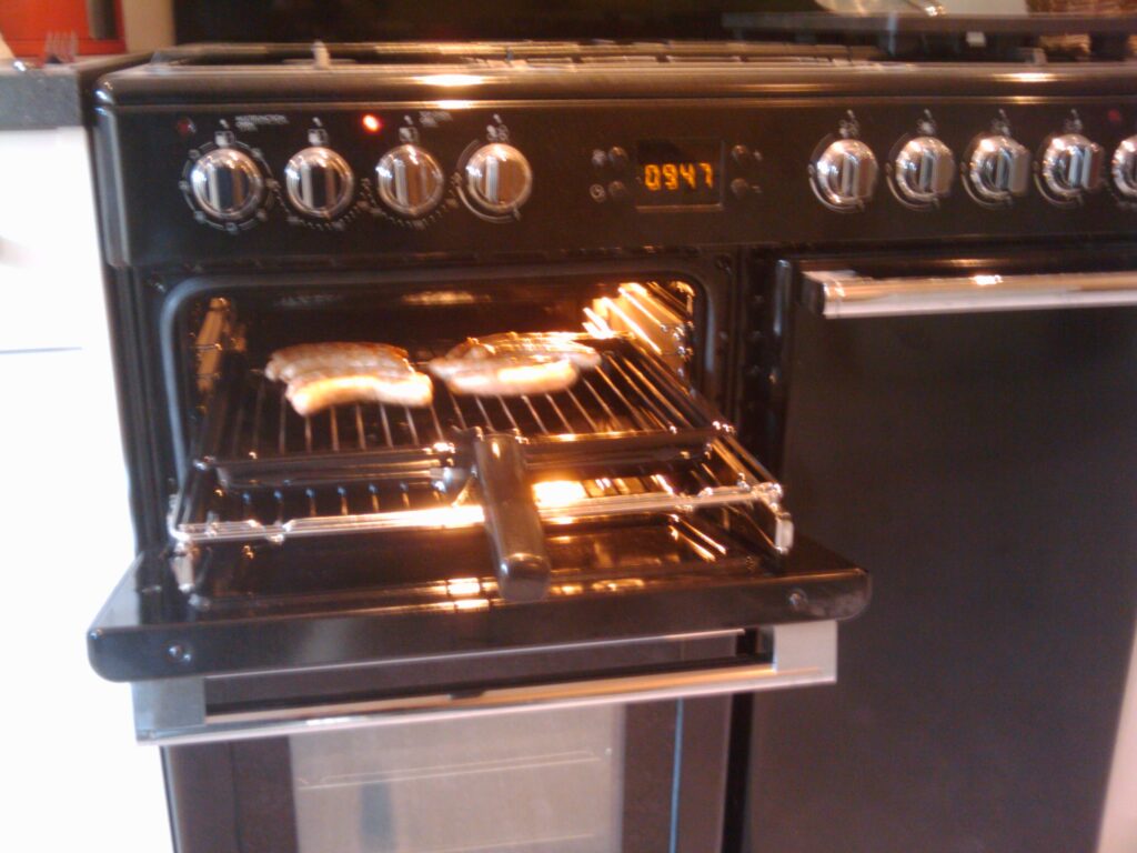 First meal in the new oven - grilled sausages!